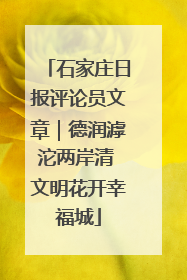 石家庄日报评论员文章｜德润滹沱两岸清 文明花开幸福城