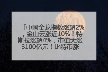 中国金龙指数涨超2%，金山云涨近10%！特斯拉涨超4%，市值大涨3100亿元！比特币涨回11万美元关口